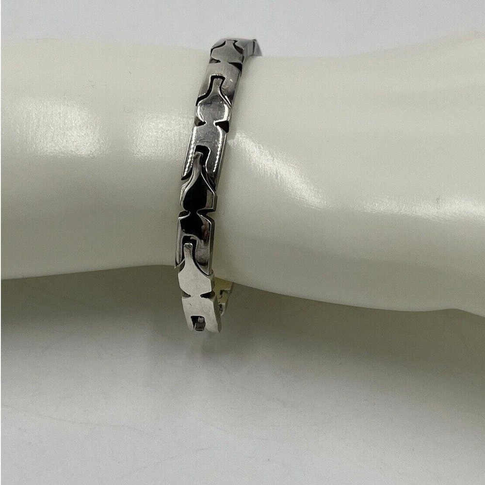Taxco Mexico Vintage 925 Sterling Signed Polished Chevron Style Bracelet 32.65 G